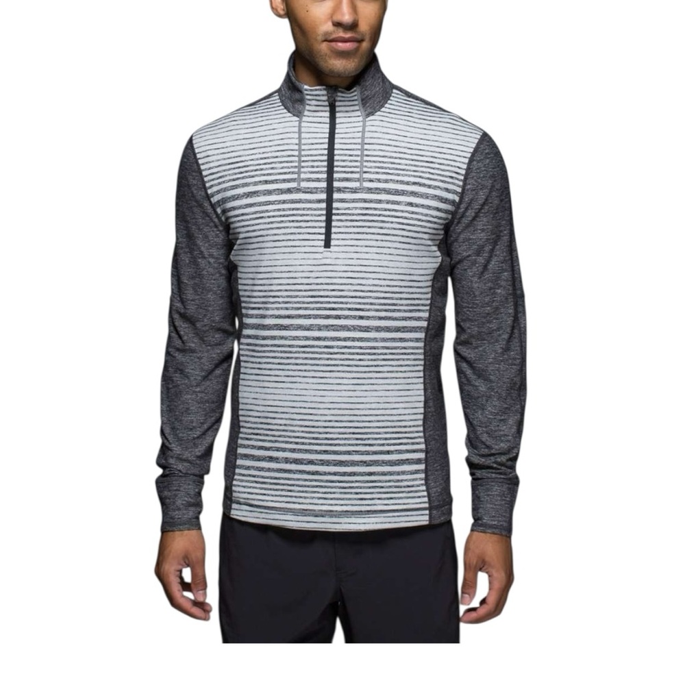 Lululemon Men's Pull Over Sweater Session 1/2 Zip Mini Akido Stripe Black Size S